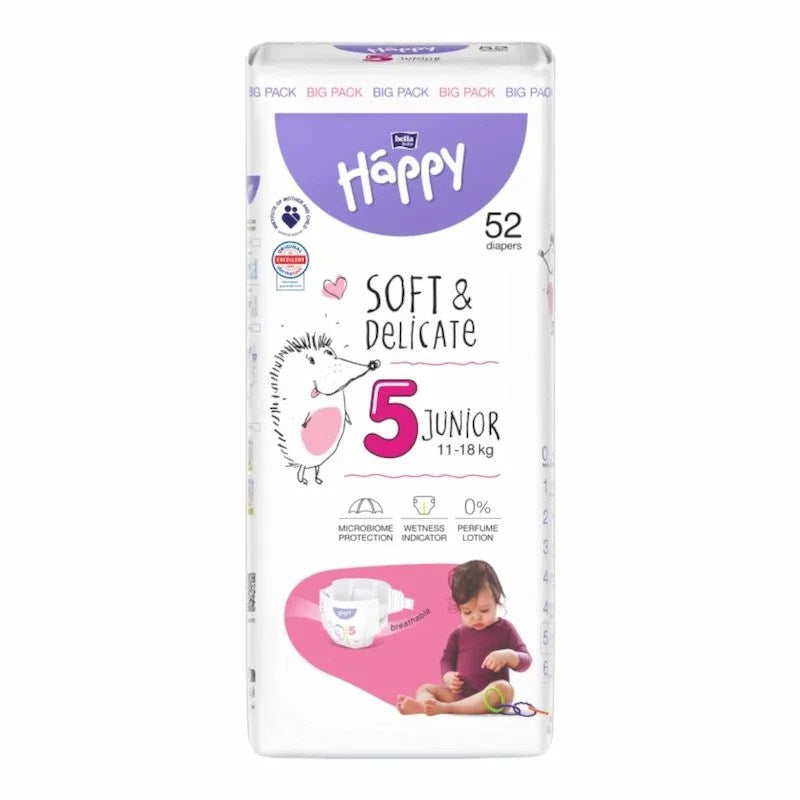 Couches Happy 11-18 kg Taille 5 52 Pcs