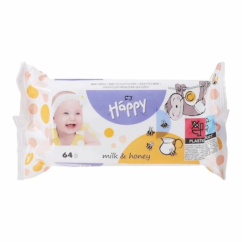 Lingettes Happy Lait et miel 64 Pcs