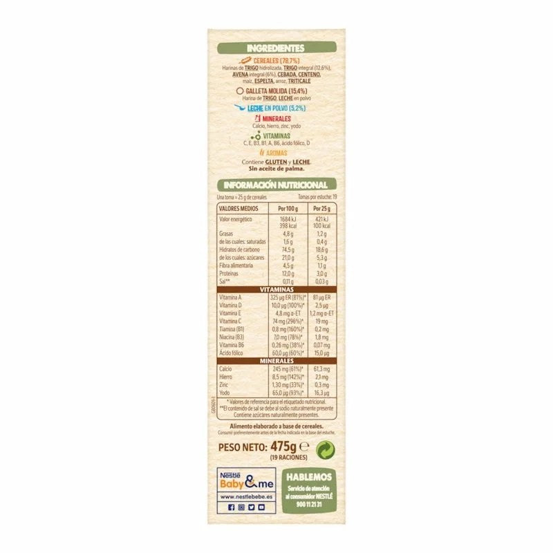 Nestle 8 Cereales avec Biscuit Maria des 6 mois – 475 g | Céréales Instantanées pour Bébé