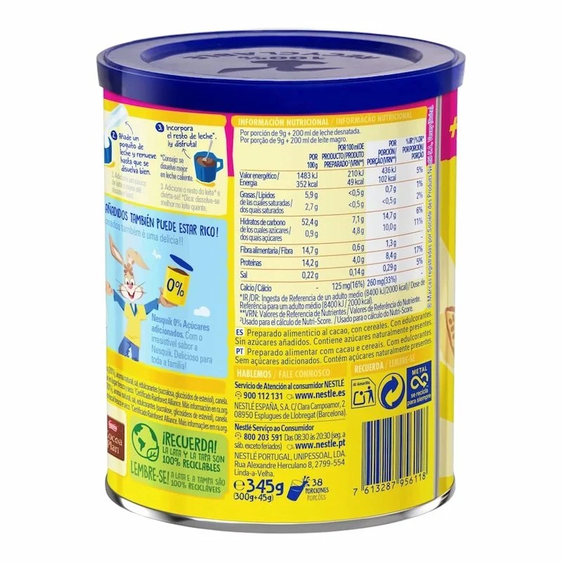 NESQUIK Cacao Soluble Sans Sucre 345g