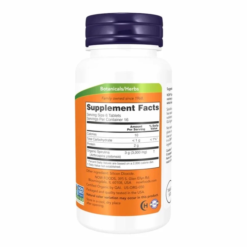 Now Spirulina 500 mg Organic 100 Tablets