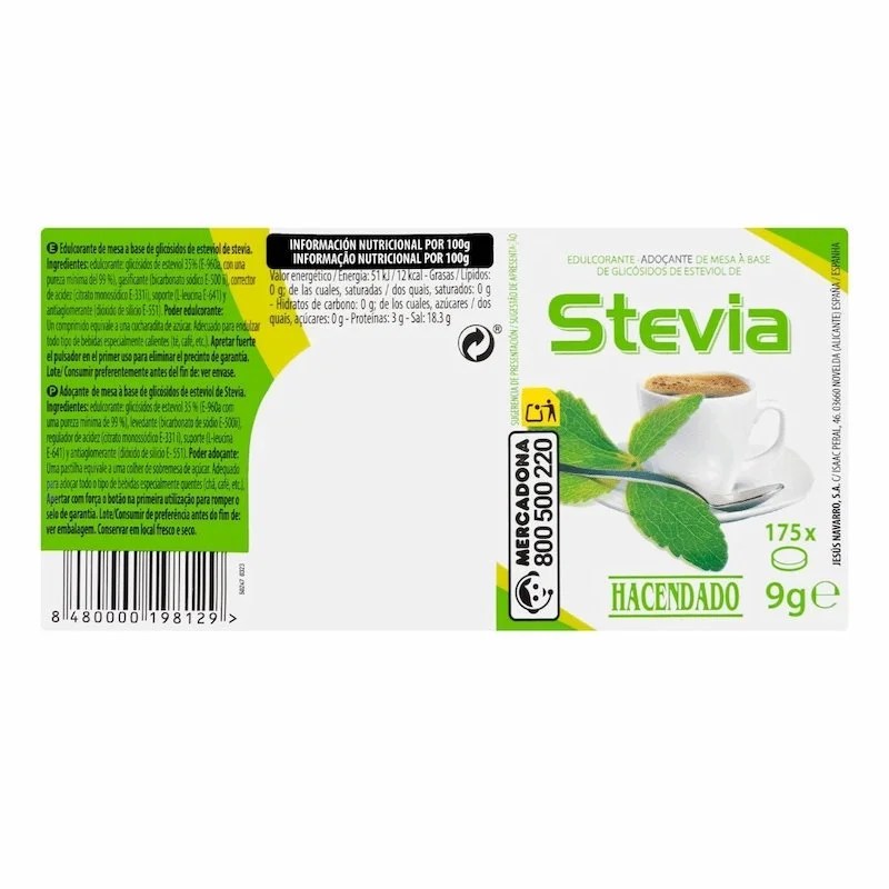 Stevia Hacendado 175 Comprimés