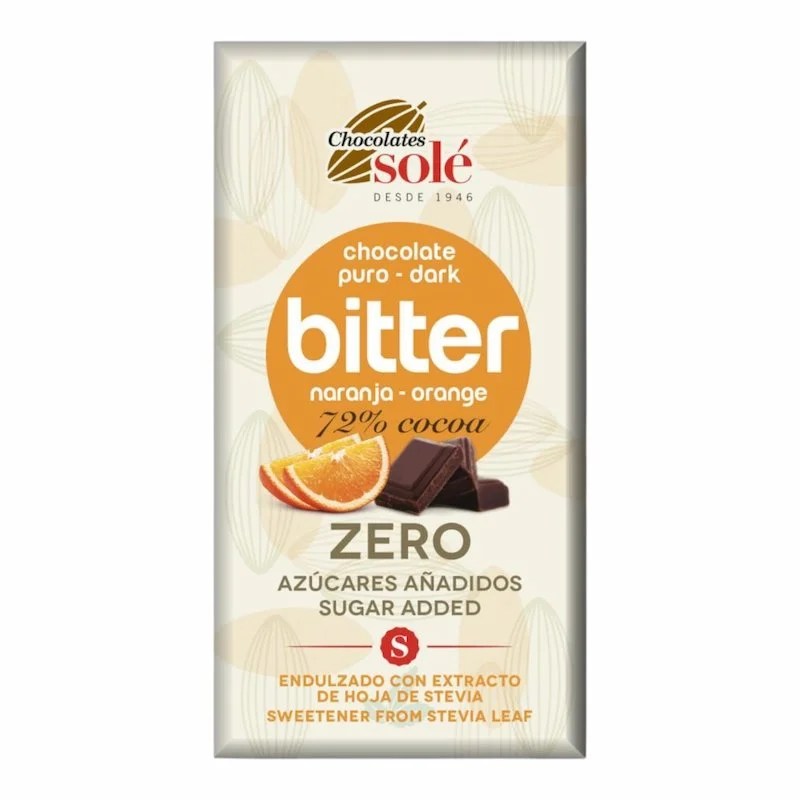 Chocolates Sole Chocolat Noir 72% à l’Orange et Stévia 100g