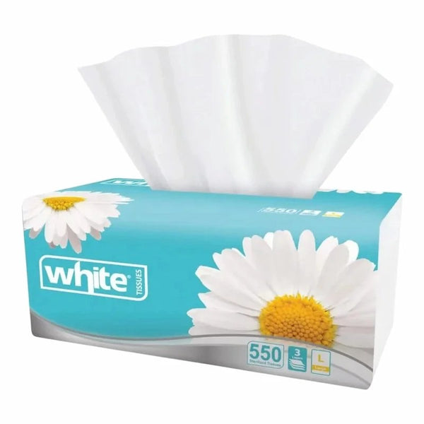 White Mouchoirs Blancs Doux Grand Format – 3 Plis – 550 Feuilles