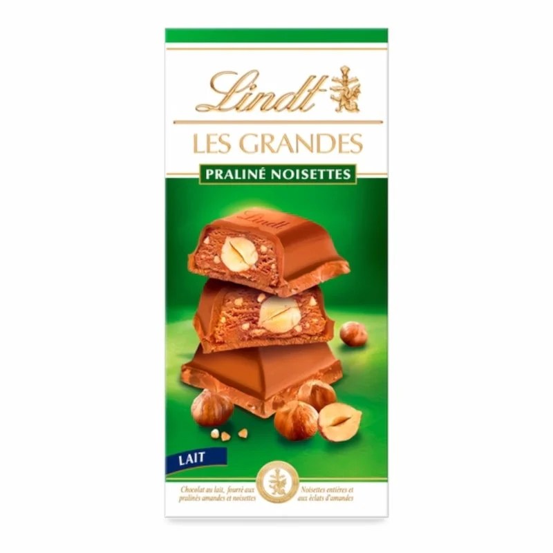 Chocolat Lindt LES GRANDES Lait Noisettes 225g