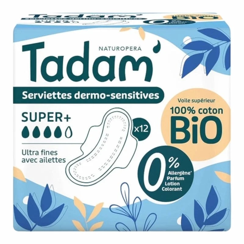 TADAM’ Naturopera Serviettes Dermo‑Sensitives – Super+ – 12 Unités