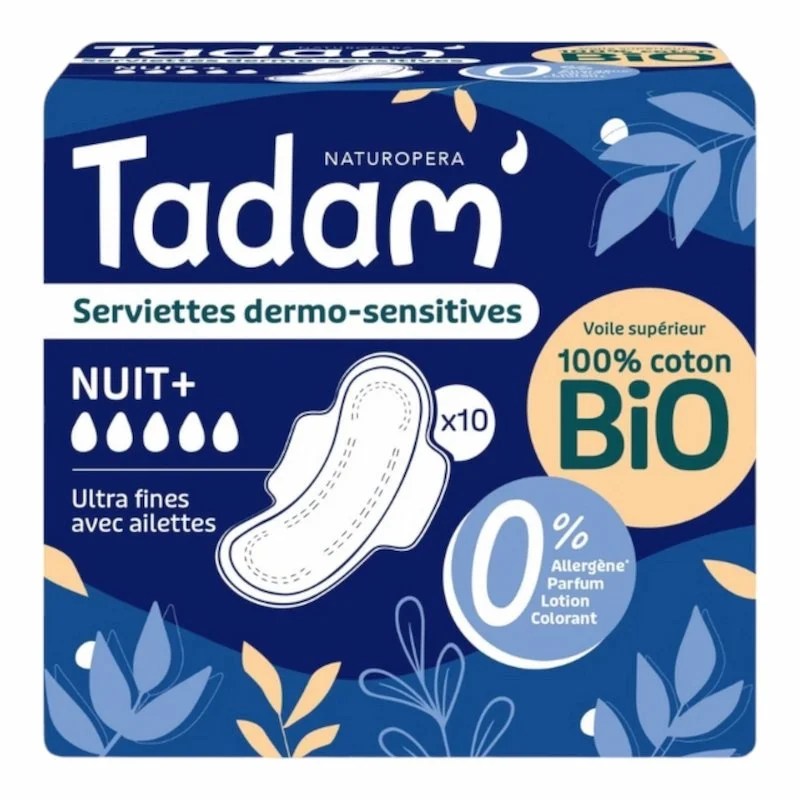 TADAM’ Ultra Dermo‑Sensitive Serviettes avec Ailes Night+ – 10 unités