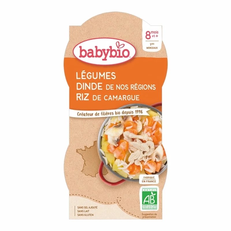 Babybio Bols Légumes Dinde Riz Bio 2x200g – Repas bio dès 8 mois