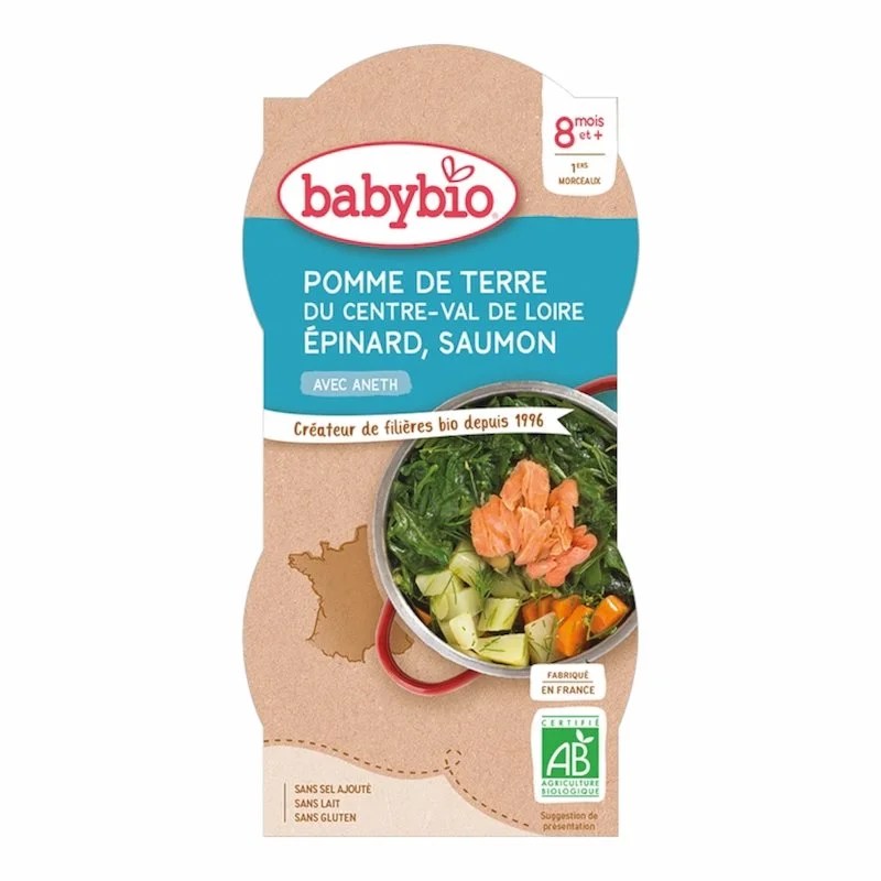 Babybio Pomme de Terre du Centre-Val de Loire, Épinard, Saumon à l’Aneth 2x200g