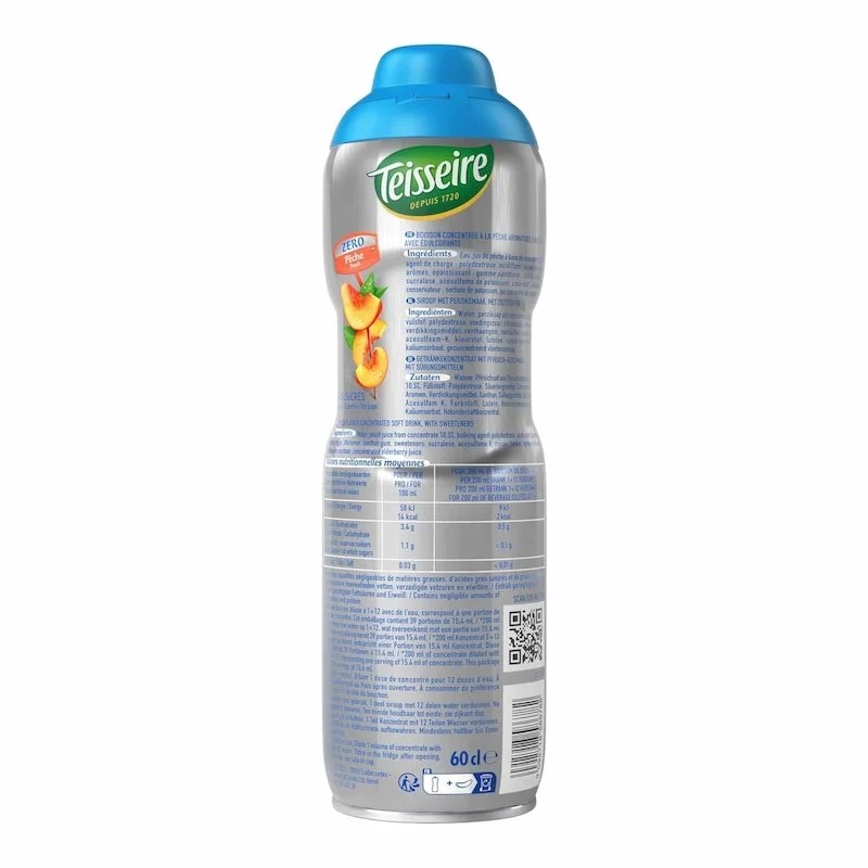 Teisseire Sans Sucre Sirop Peche 600 ml – Goût Fruité