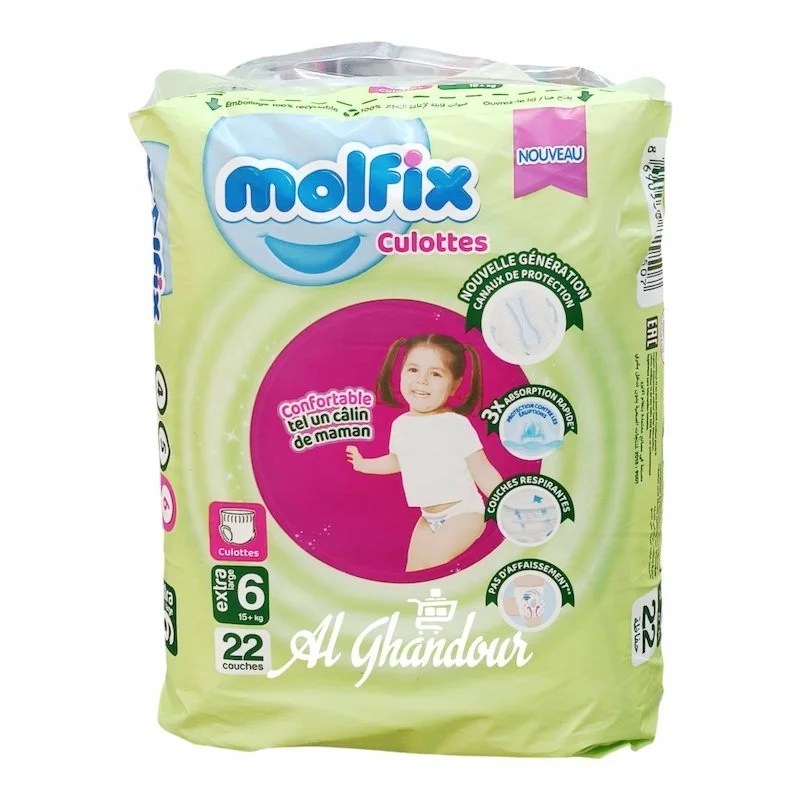 Molfix Culottes – Taille 6 Extra Large (+15 kg) – 22 Couches