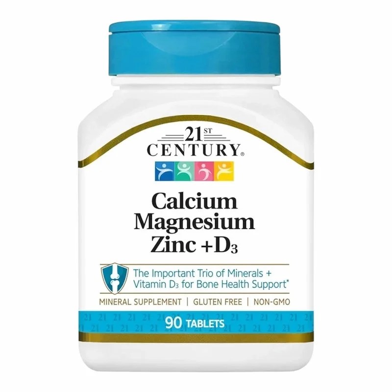 Calcium Magnesium Zinc + Vitamine D3 – 21st Century – 90 Comprimés – Santé des Os et Immunité