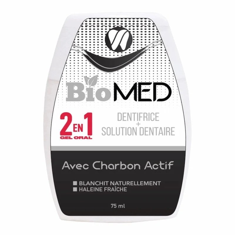 BIOMED Gel Oral 2en1 avec Charbon Actif – 75 ml – Soin Dentaire Naturel et Efficace