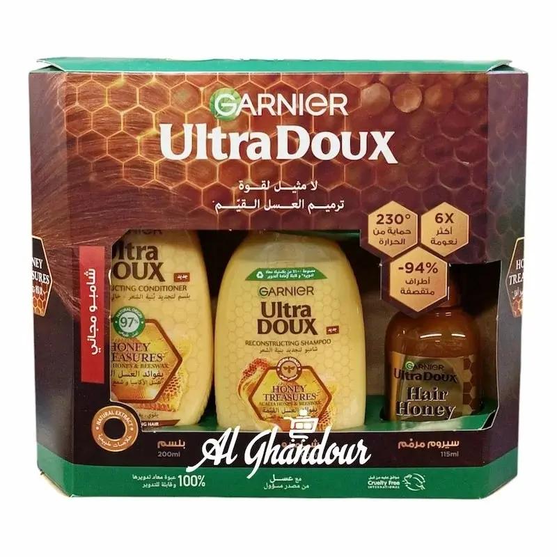 Coffret de Soins Capillaires Ultra Doux – Miel Réparateur  Serum 115 ml + Shampoing 200 ml + Demêlant 200 ml