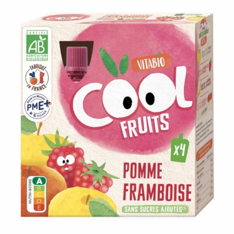 Vitabio Compote Cool Pomme Framboise Acérola – Pack de 4 Gourdes