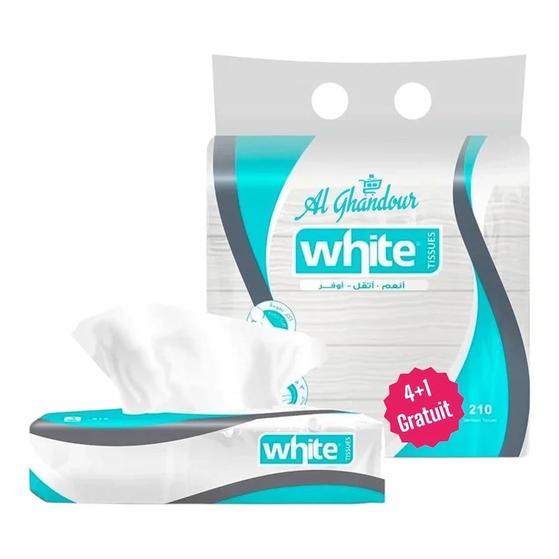 White Facial Tissues – 210 x 5 Mouchoirs faciaux ultra-doux et résistants