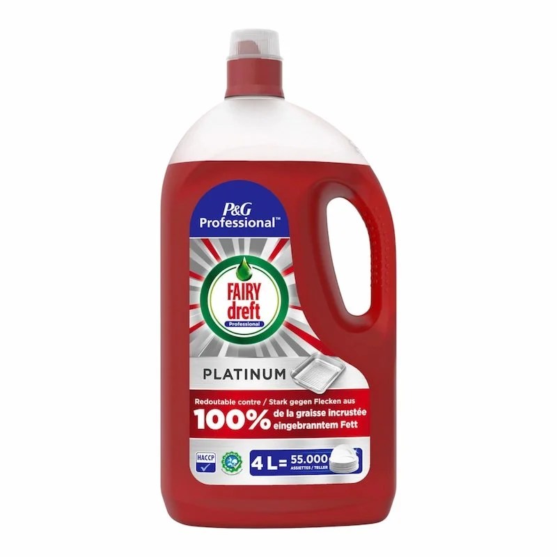 Fairy Professional Platinum – Detergent Lave-Vaisselle Liquide 4L Nettoyage Puissant et Brillance Professionnelle