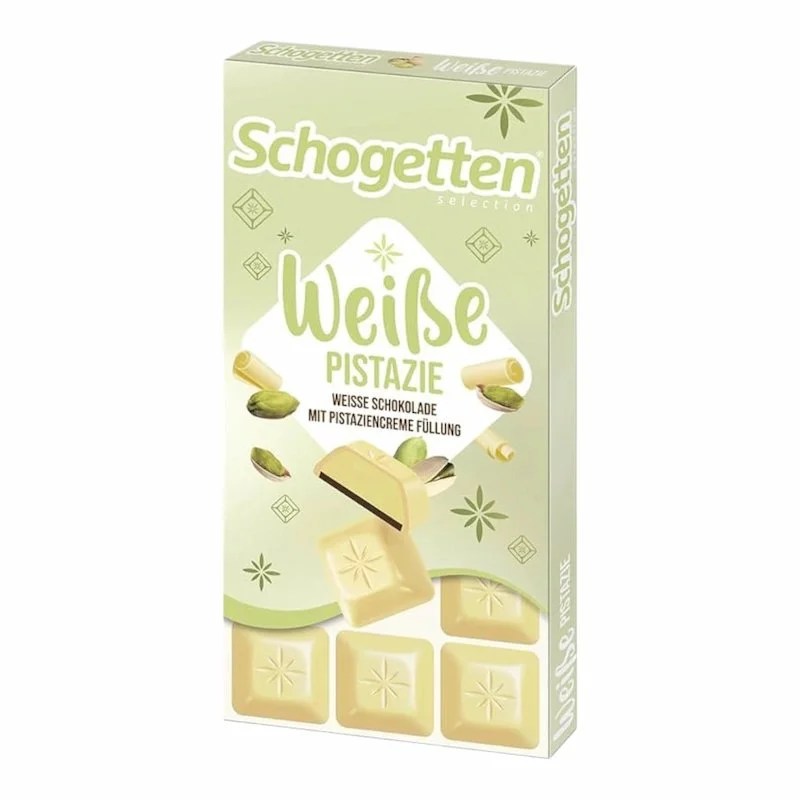 Schogetten Weisse Pistazie 100 g – Chocolat Blanc Crémeux aux Pistaches Croquantes
