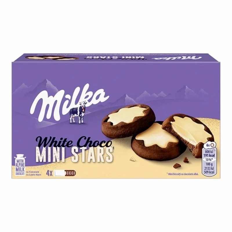 Milka White Choco Mini Stars – 150 g Petits chocolats blancs fondants et crémeux