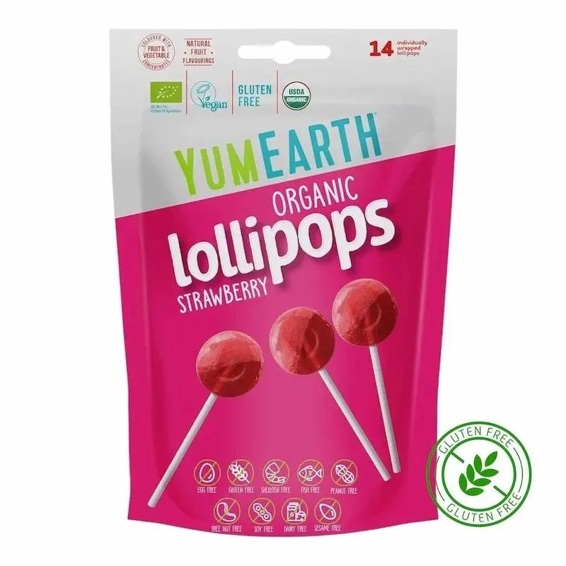 Yum Earth 14 Sucettes Pops Fraise 87 g – Bonbons Naturels et Sans Gluten My Store