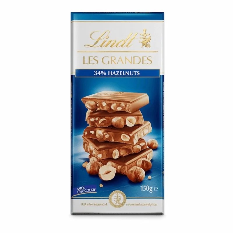 Lindt Tablette Les Grandes Lait 34% Noisettes 150g