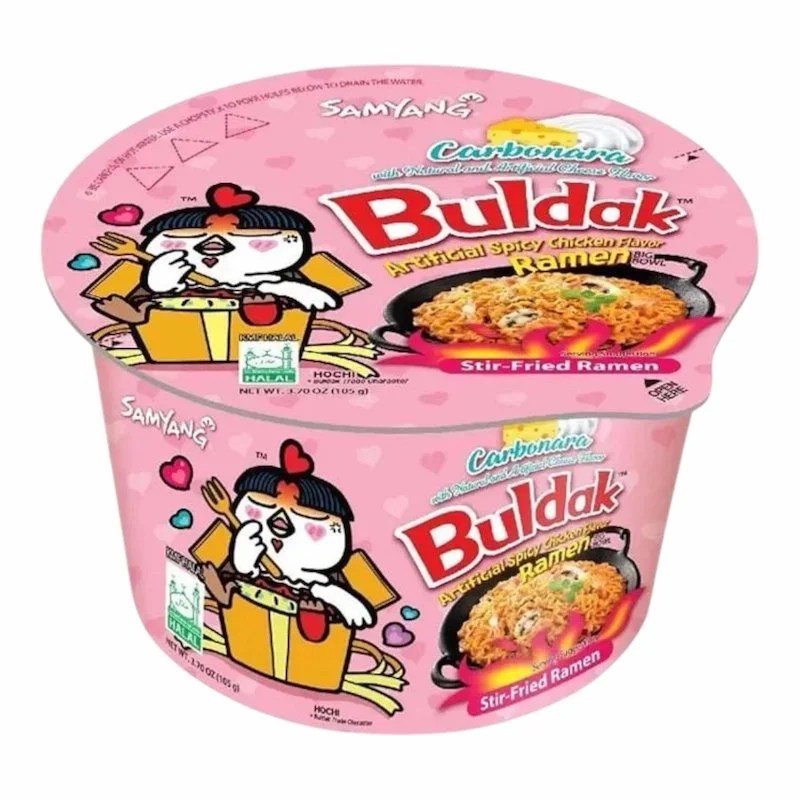Samyang Buldak Ramen Cup Carbonara – 105 g – Nouilles Instantanées Crémeuses et Épicées