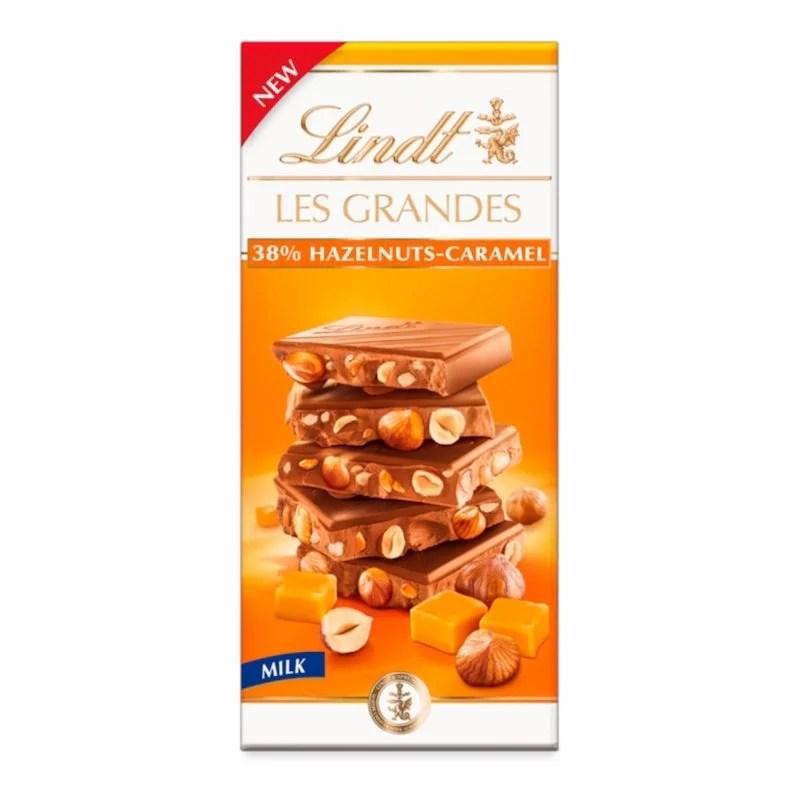 Lindt Les Grandes Chocolat Lait Noisettes & Caramel 150g – Douceur Gourmande et Croquant Exquis
