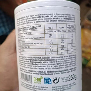 Valor – Cacao Puro Natural 100% Soluble Sans Gluten Sans Sucre 250g My Store