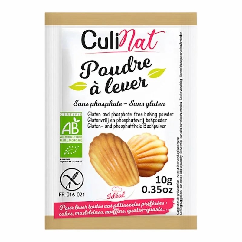 Culinat Poudre a lever Bio sans Phosphate et sans Gluten 8 sachets x10 g – Levure Naturelle
