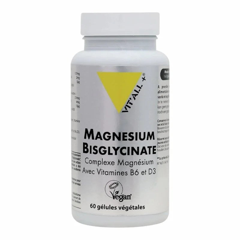 Vitall+ Magnésium Bisglycinate Vitamine B6 et D3 60 gélules