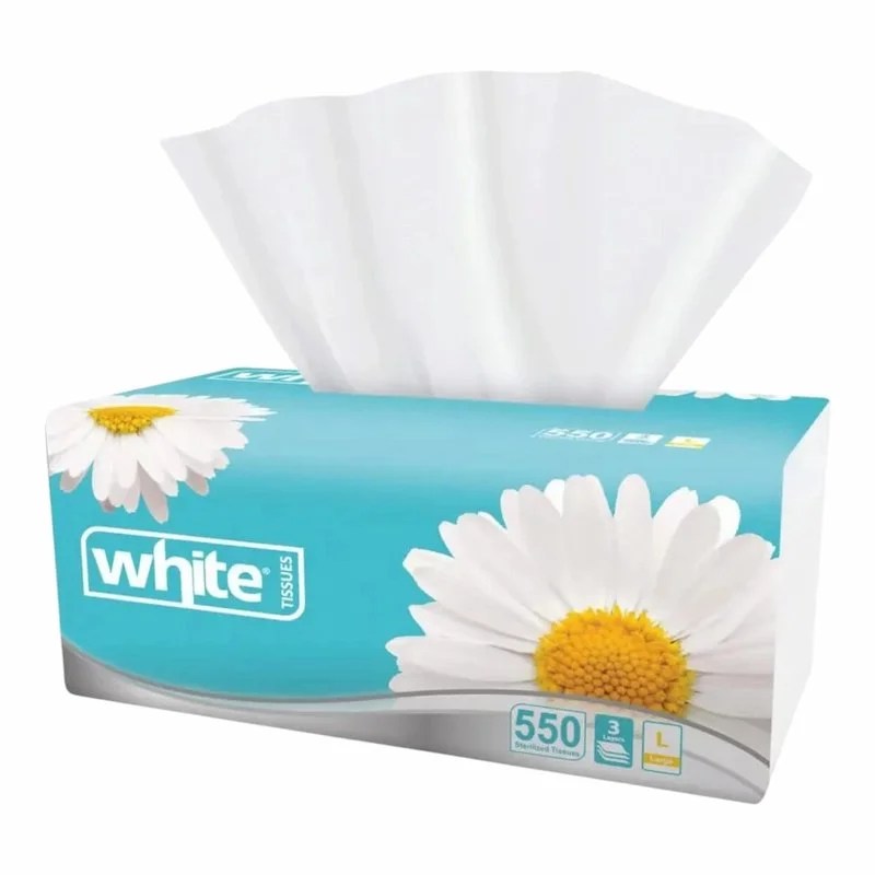 White Mouchoirs Blancs Doux Grand Format – 3 Plis – 550 Feuilles