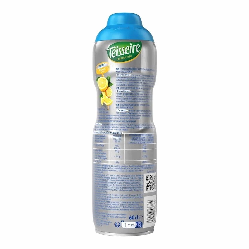 Sirop Teisseire Zéro Sucres Saveur Citron – 60 cl