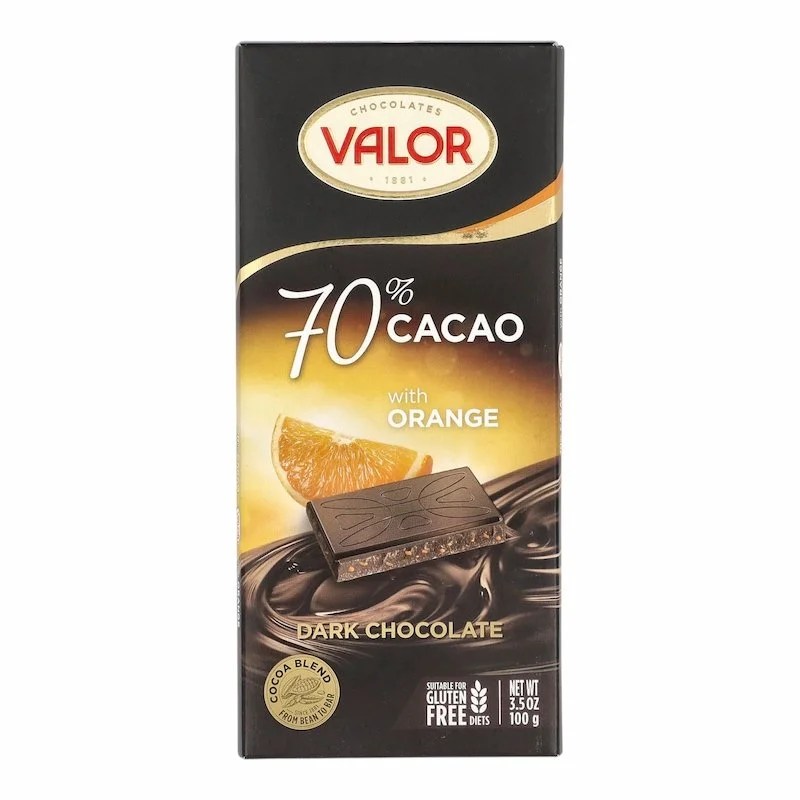 Chocolat Noir 70% à l&rsquo;Orange – Valor – 100g