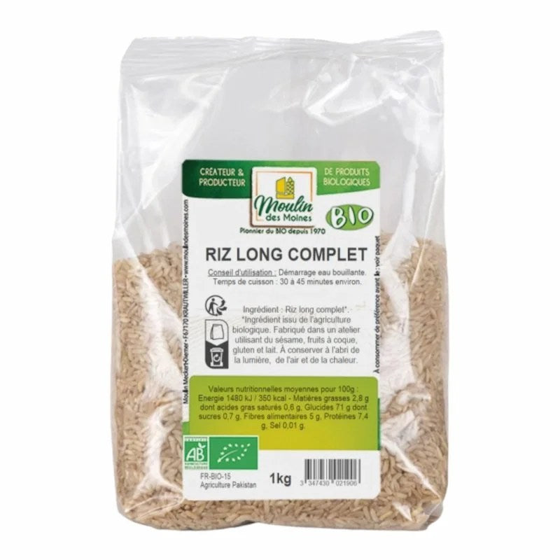 Riz Long Complet Bio 1kg – Riz Brun Naturel et Riche en Fibres