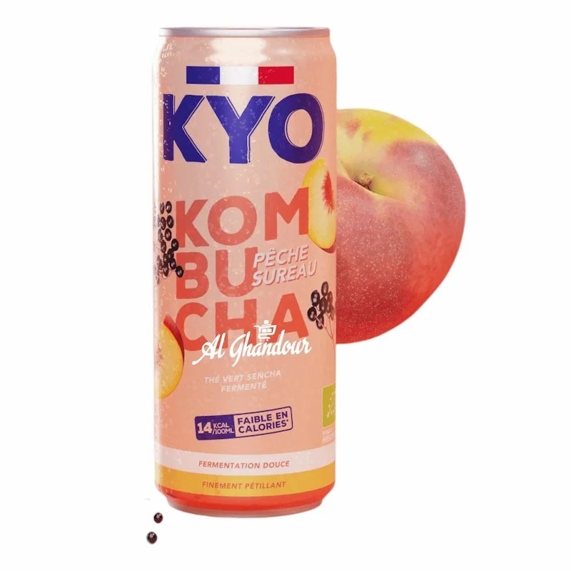 KYO Kombucha Peche &amp; Fleur de Sureau – The Vert Sencha Bio Fermenté 330ml