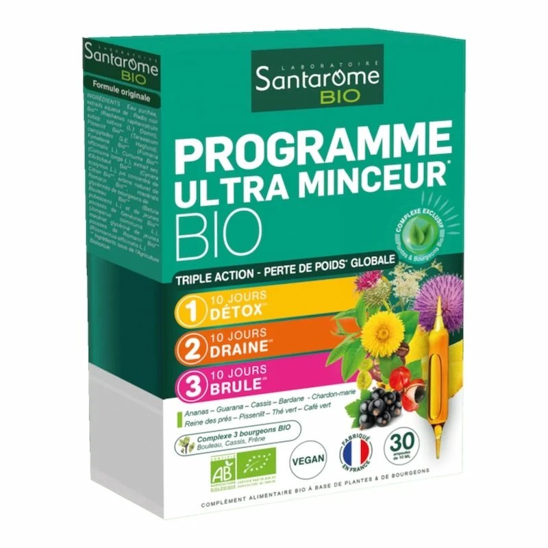 Santarome Bio Programme Ultra Minceur Bio – 30 Ampoules Naturelles pour Detox et Perte de Poids