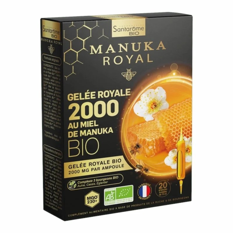Santarome Bio Manuka Royal Gelee Royale 2000 – 20 Ampoules 10 ml Vitalité &amp; Immunité
