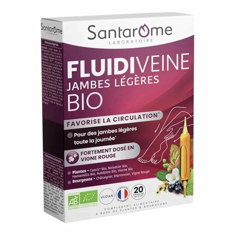 Santarome Jambes Legeres Bio – 20 Ampoules Drainage &amp; Circulation