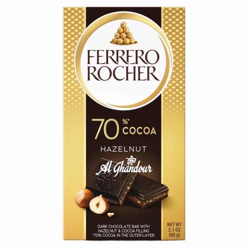 Ferrero Rocher Tablette Chocolat Noir 70% Cacao aux Noisettes – 90 g